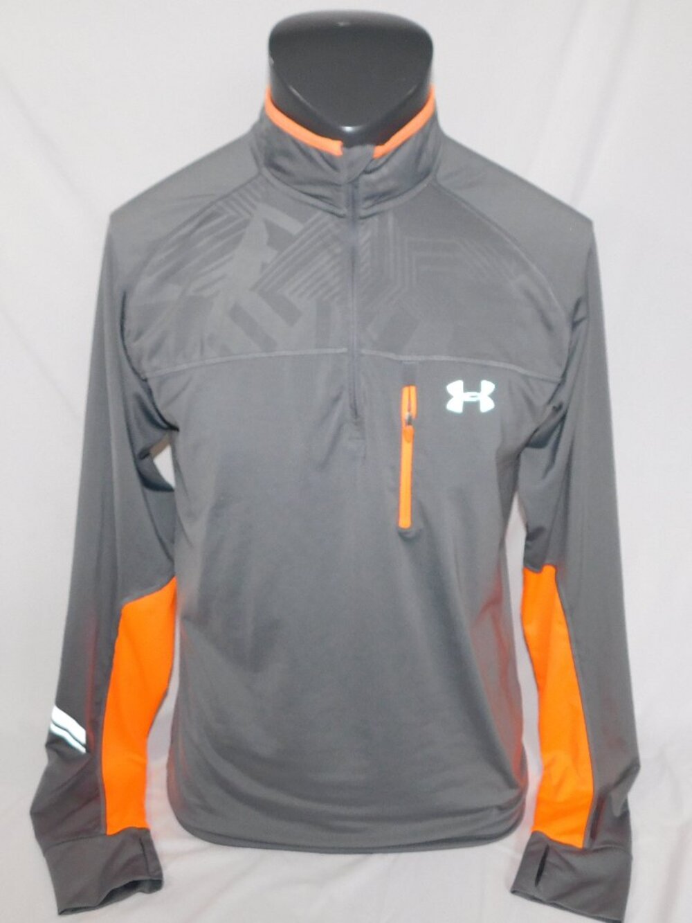 Under Armour Imminent Run Mens M Gray Orange Long Sleeve 1/4 Zip Running shirt